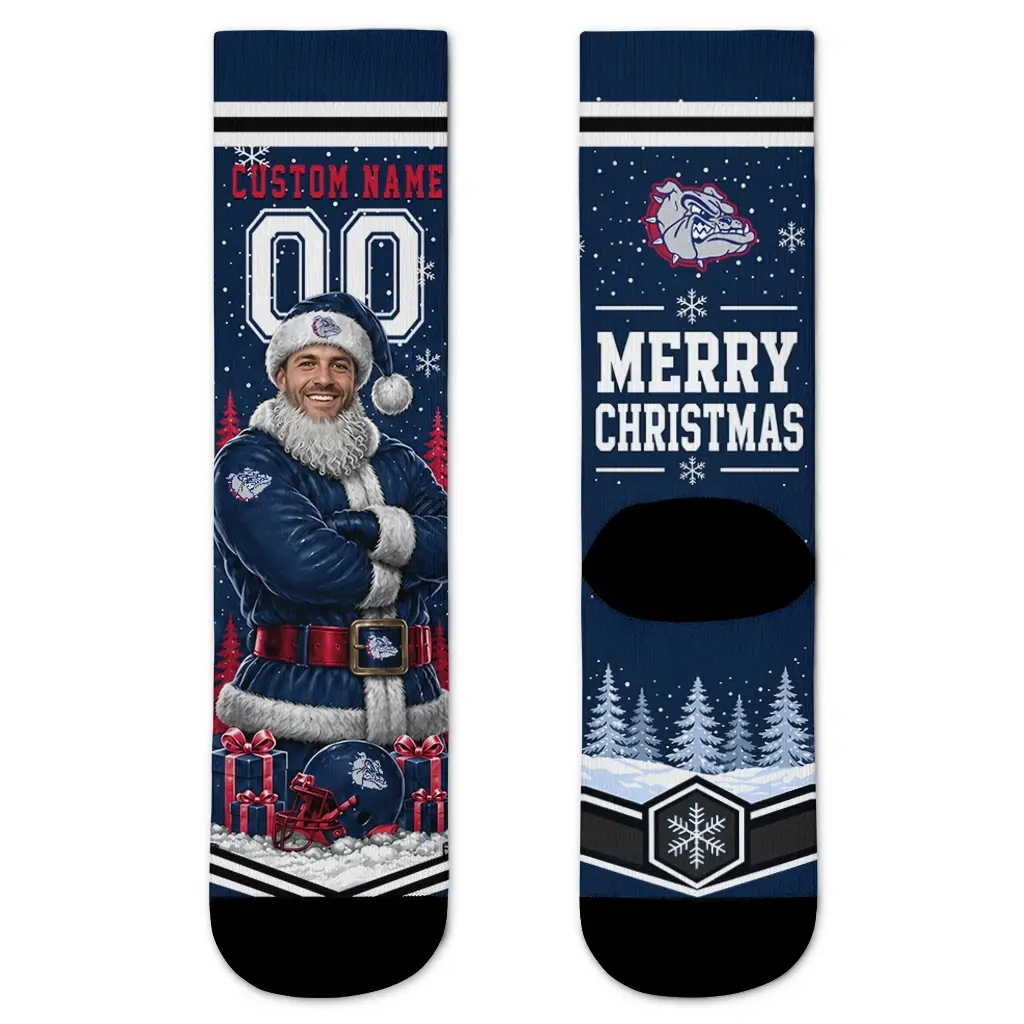 Gonzaga Bulldogs Socks Custom Snowy Scene Blue White Best Selling Gonzaga Bulldogs Socks Custom Snowy Scene Blue White Best Selling