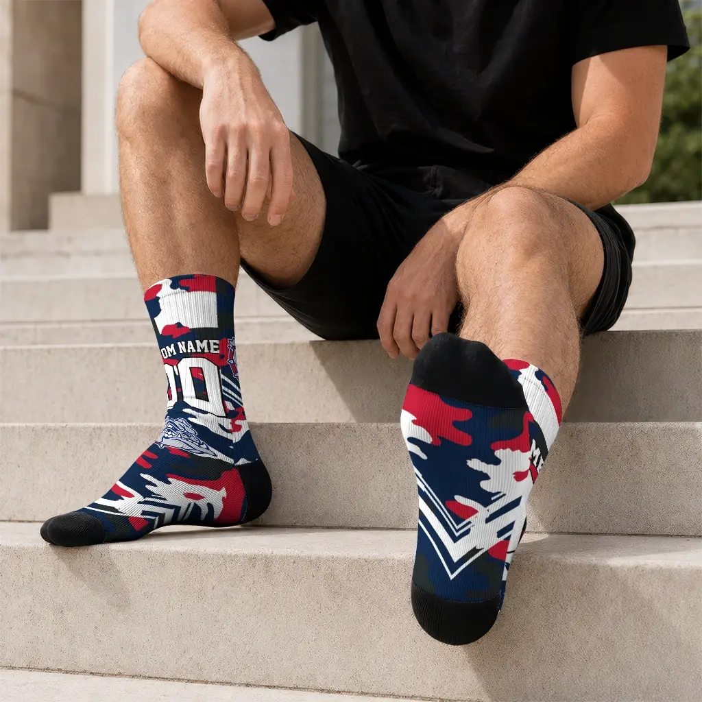 Gonzaga Bulldogs Socks Custom Woodland Camo Blue Latest Model Gonzaga Bulldogs Socks Custom Woodland Camo Blue Latest Model