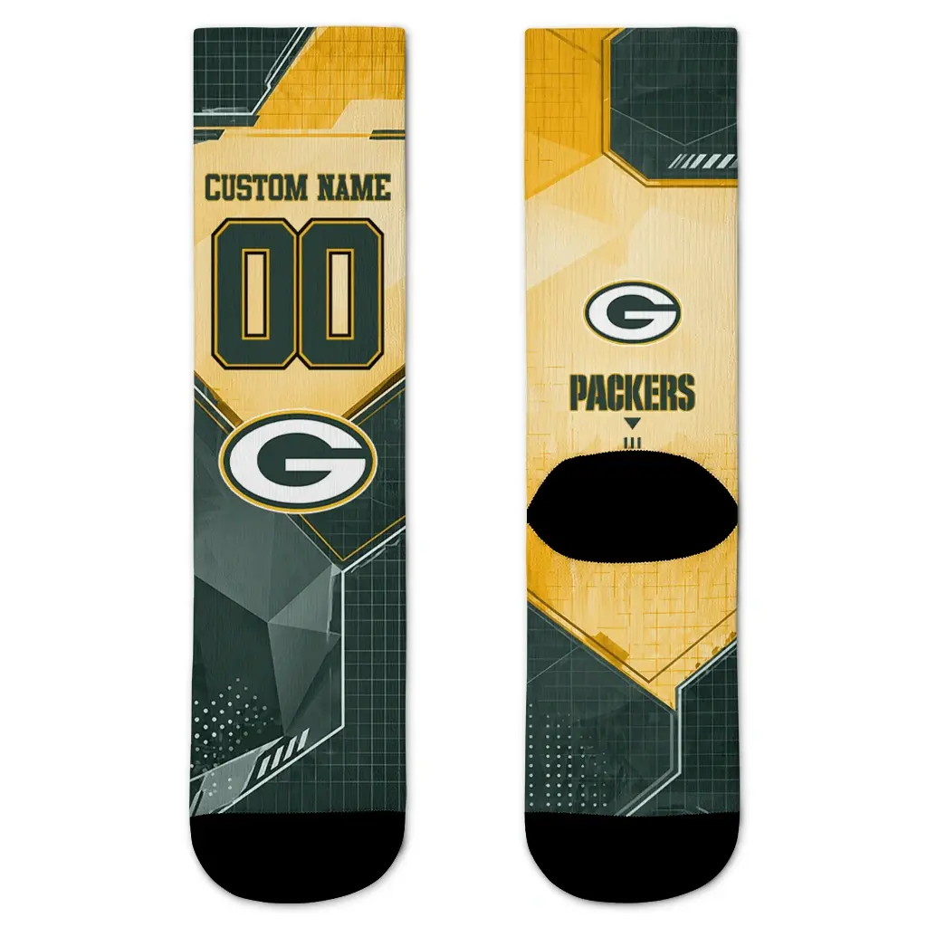 Green Bay Packers Socks Custom Geometric Tech Green Best Selling Green Bay Packers Socks Custom Geometric Tech Green Best Selling