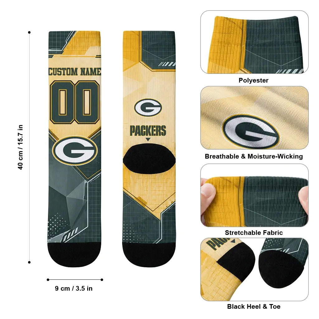 Green Bay Packers Socks Custom Geometric Tech Green High Quality Green Bay Packers Socks Custom Geometric Tech Green High Quality