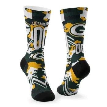 Green Bay Packers Socks Custom Woodland Camo Green Fashion Forward