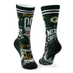 Green Bay Packers Socks Customized Snowy Scene Green White Best Selling