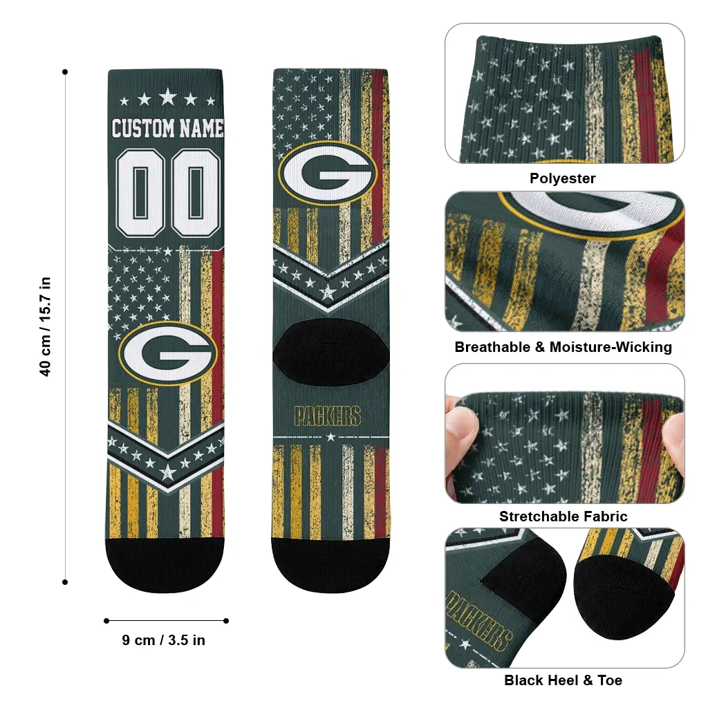 Green Bay Packers Socks Customized Star Stripes Green White High Quality Green Bay Packers Socks Customized Star Stripes Green White High Quality
