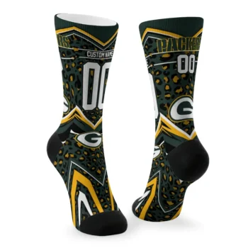 Green Bay Packers Socks Personalized Leopard Print Green Black Fashion Forward