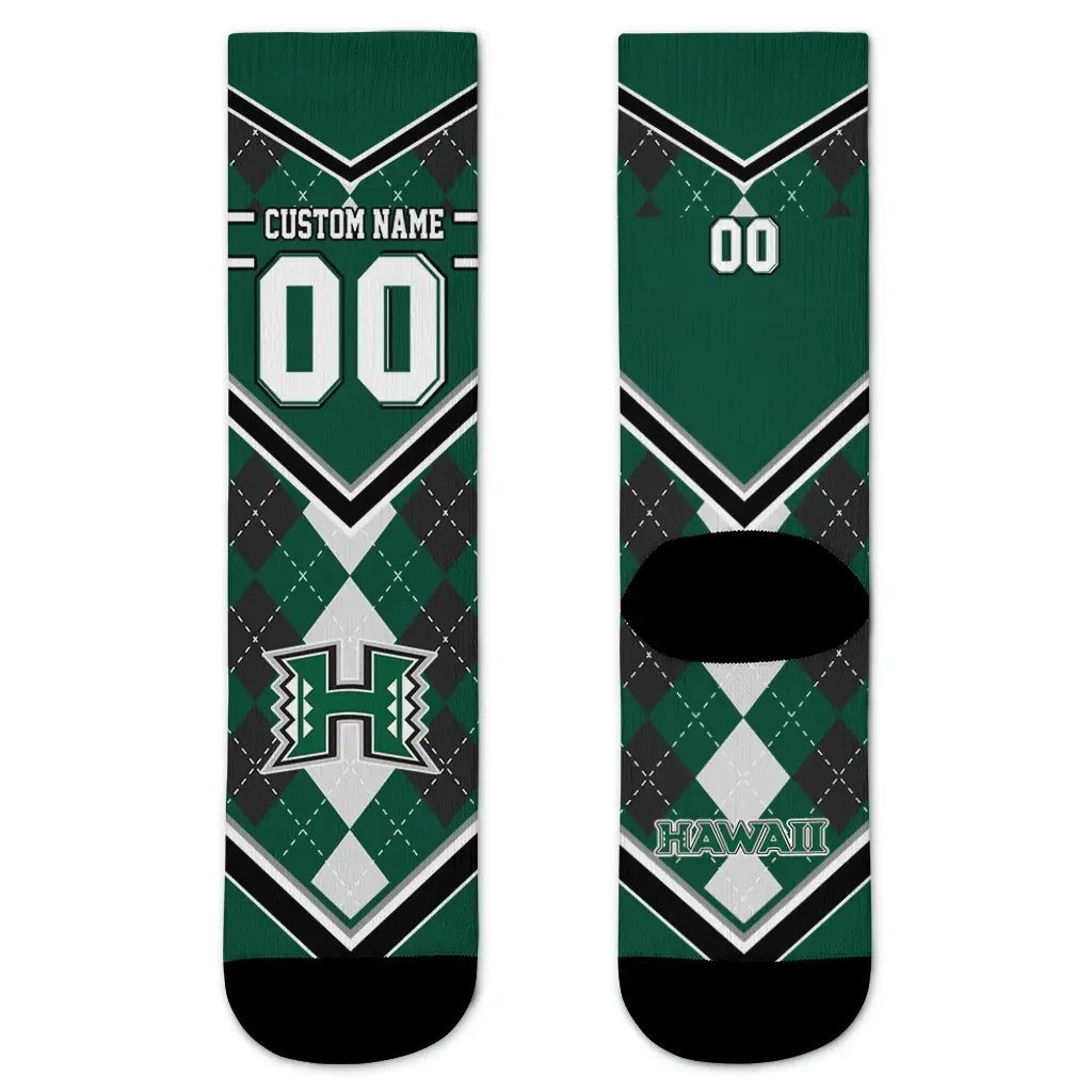 Hawaii Rainbow Warriors Socks Customized Argyle Pattern Green Best Selling Hawaii Rainbow Warriors Socks Customized Argyle Pattern Green Best Selling