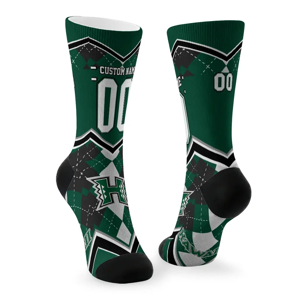 Hawaii Rainbow Warriors Socks Customized Argyle Pattern Green Fashion Forward Hawaii Rainbow Warriors Socks Customized Argyle Pattern Green Fashion Forward