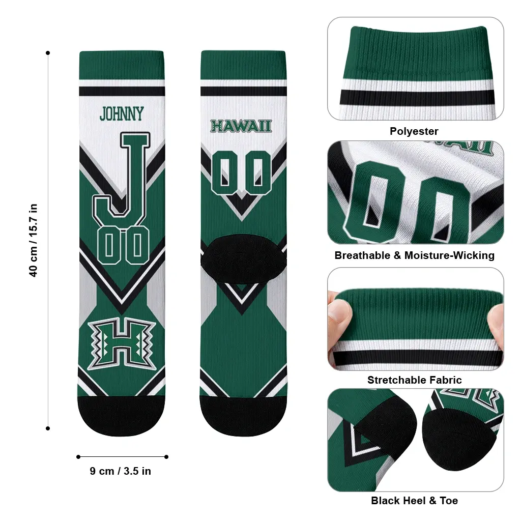 Hawaii Rainbow Warriors Socks Customized Arrow Blocks Green High Quality Hawaii Rainbow Warriors Socks Customized Arrow Blocks Green High Quality