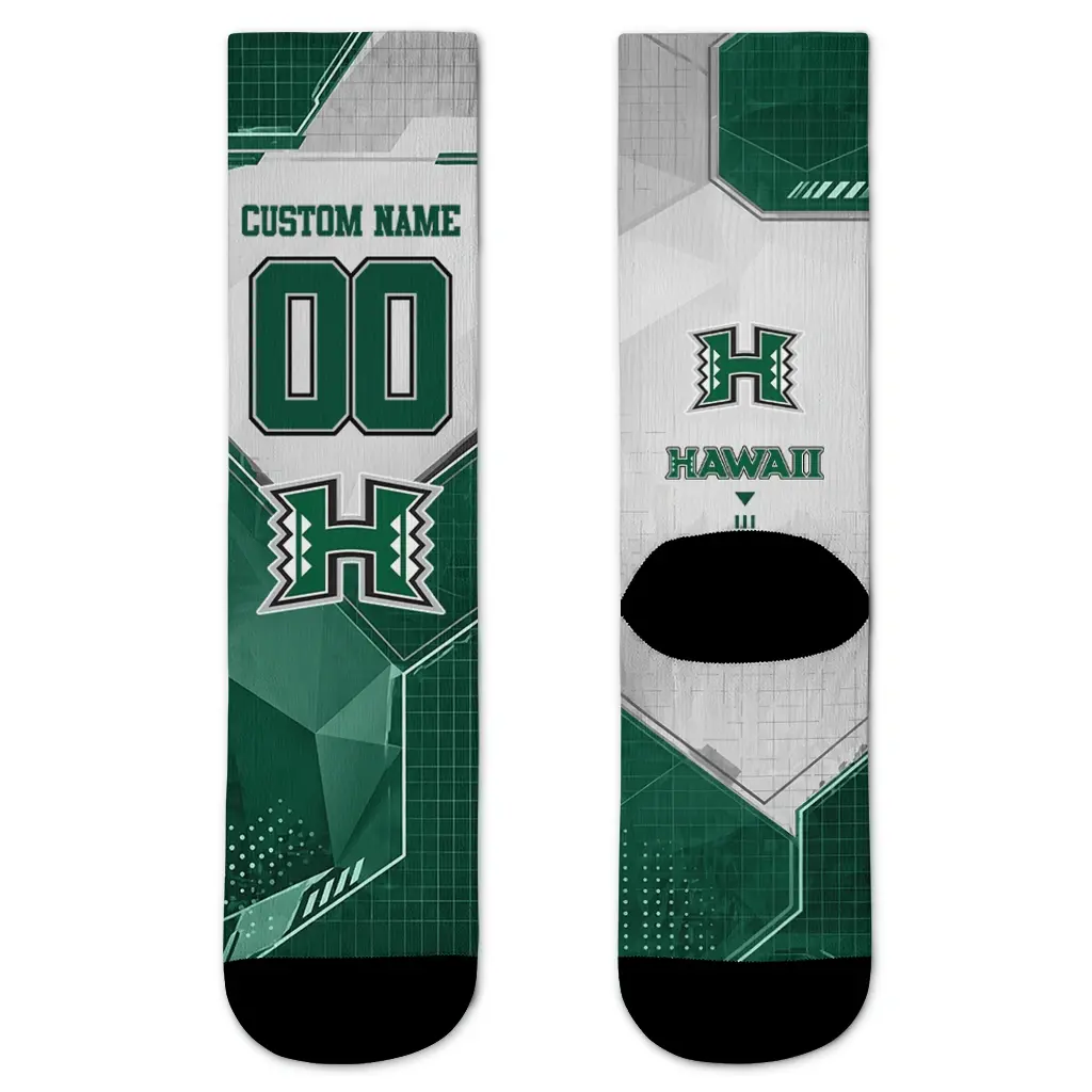 Hawaii Rainbow Warriors Socks Customized Geometric Tech Green Best Selling Hawaii Rainbow Warriors Socks Customized Geometric Tech Green Best Selling