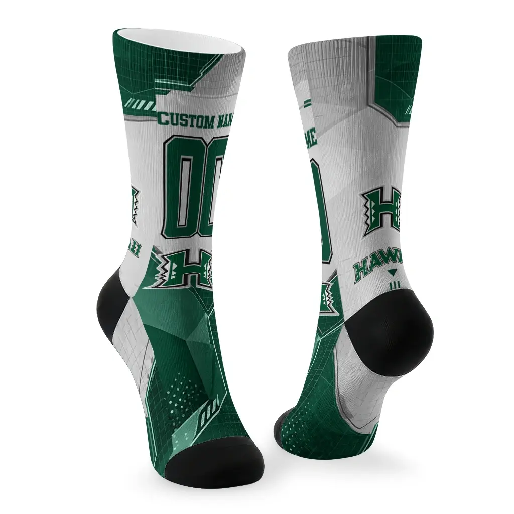 Hawaii Rainbow Warriors Socks Customized Geometric Tech Green Fashion Forward Hawaii Rainbow Warriors Socks Customized Geometric Tech Green Fashion Forward