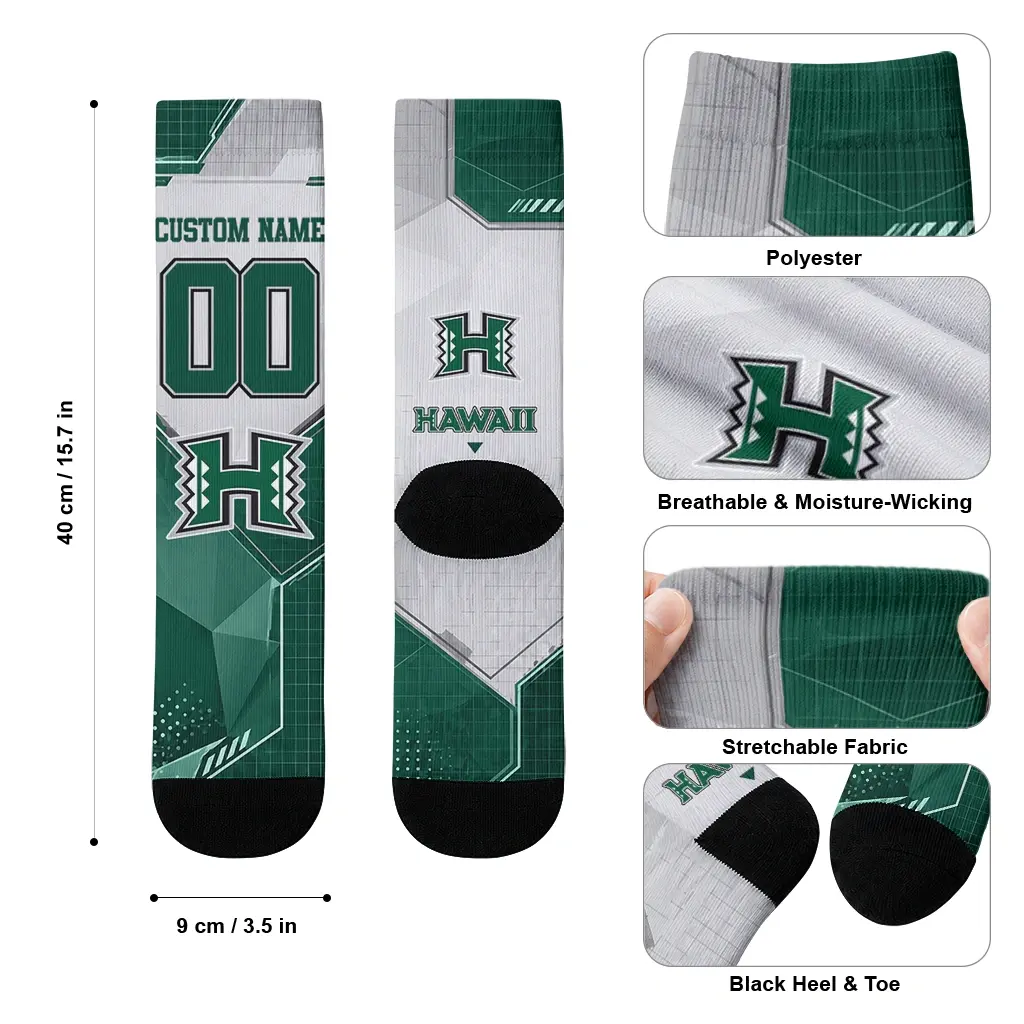 Hawaii Rainbow Warriors Socks Customized Geometric Tech Green High Quality Hawaii Rainbow Warriors Socks Customized Geometric Tech Green High Quality