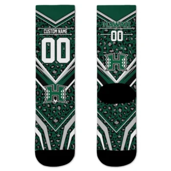 Hawaii Rainbow Warriors Socks Customized Leopard Print Green Black Best Selling