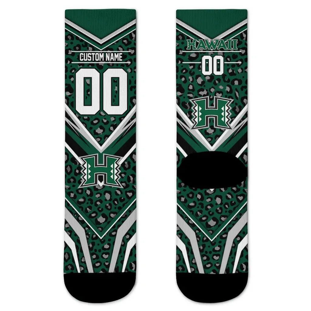 Hawaii Rainbow Warriors Socks Customized Leopard Print Green Black Best Selling Hawaii Rainbow Warriors Socks Customized Leopard Print Green Black Best Selling