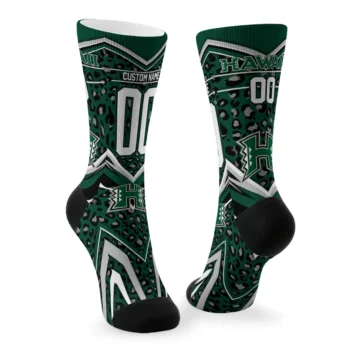 Hawaii Rainbow Warriors Socks Customized Leopard Print Green Black Fashion Forward