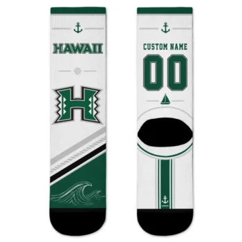 Hawaii Rainbow Warriors Socks Customized Nautical Icons Green White Best Selling