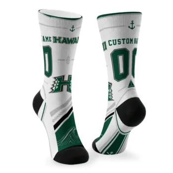 Hawaii Rainbow Warriors Socks Customized Nautical Icons Green White Fashion Forward
