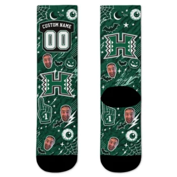 Hawaii Rainbow Warriors Socks Customized Scattered Icons Green Best Selling