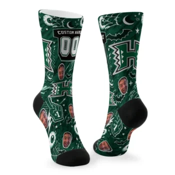 Hawaii Rainbow Warriors Socks Customized Scattered Icons Green Fashion Forward