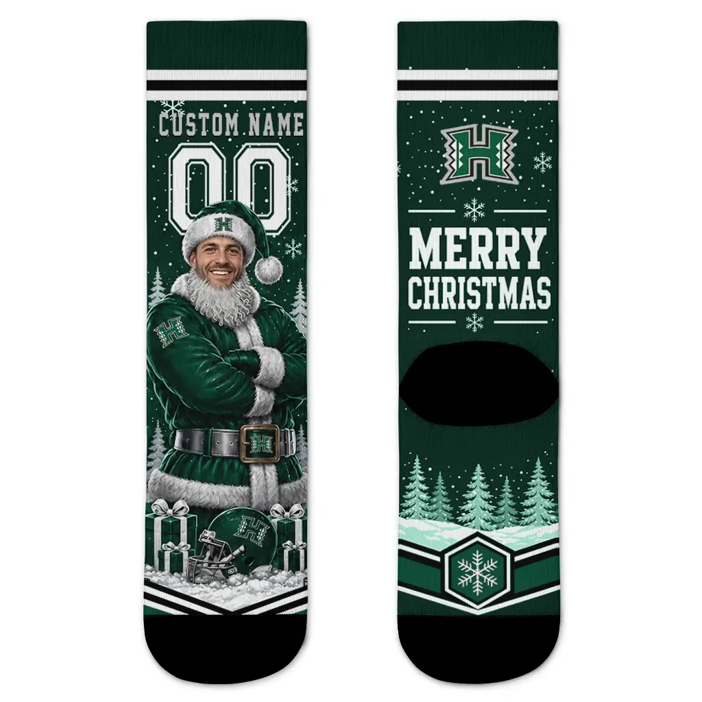 Hawaii Rainbow Warriors Socks Customized Snowy Scene Green White Best Selling Hawaii Rainbow Warriors Socks Customized Snowy Scene Green White Best Selling