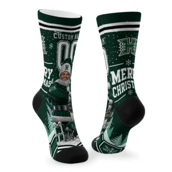 Hawaii Rainbow Warriors Socks Customized Snowy Scene Green White Fashion Forward