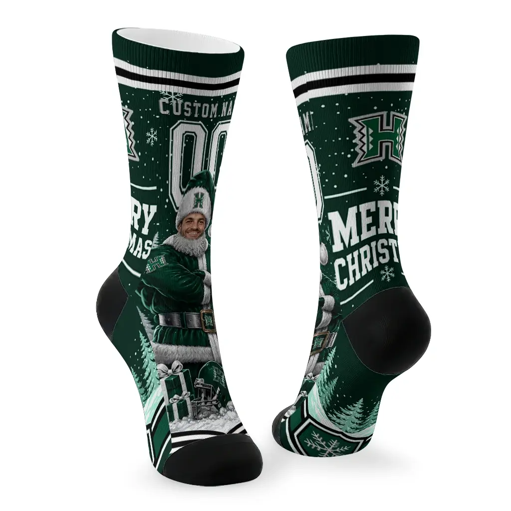 Hawaii Rainbow Warriors Socks Customized Snowy Scene Green White Fashion Forward Hawaii Rainbow Warriors Socks Customized Snowy Scene Green White Fashion Forward