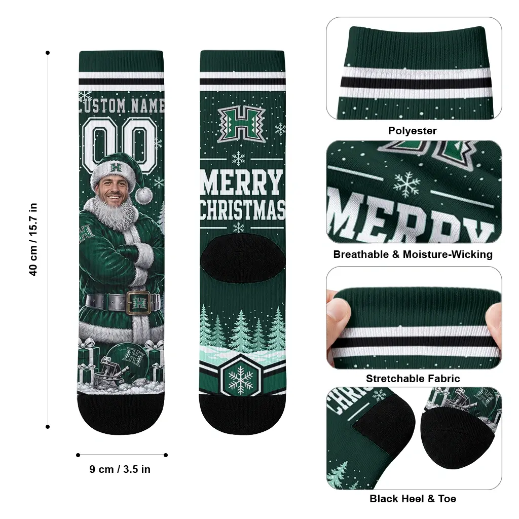 Hawaii Rainbow Warriors Socks Customized Snowy Scene Green White High Quality Hawaii Rainbow Warriors Socks Customized Snowy Scene Green White High Quality