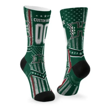 Hawaii Rainbow Warriors Socks Customized Star Stripes Green White Fashion Forward
