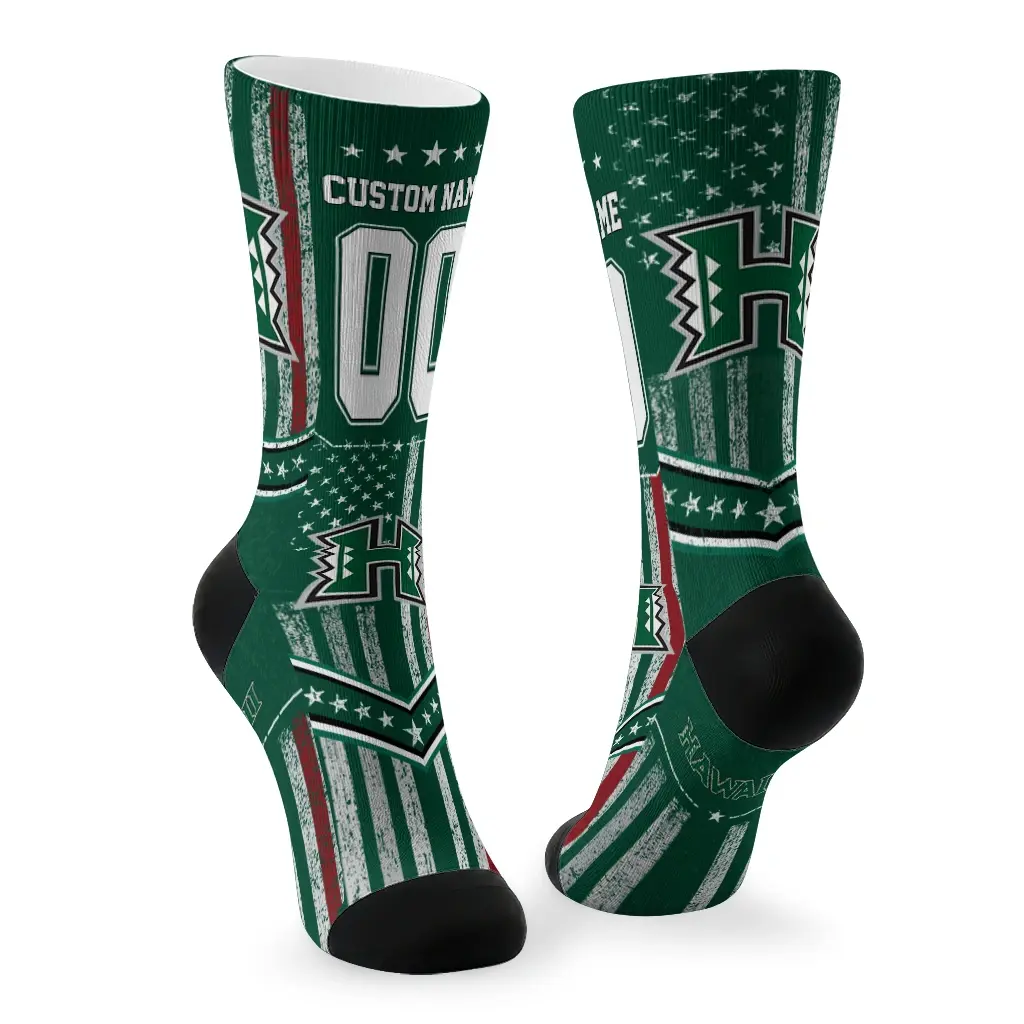 Hawaii Rainbow Warriors Socks Customized Star Stripes Green White Fashion Forward Hawaii Rainbow Warriors Socks Customized Star Stripes Green White Fashion Forward