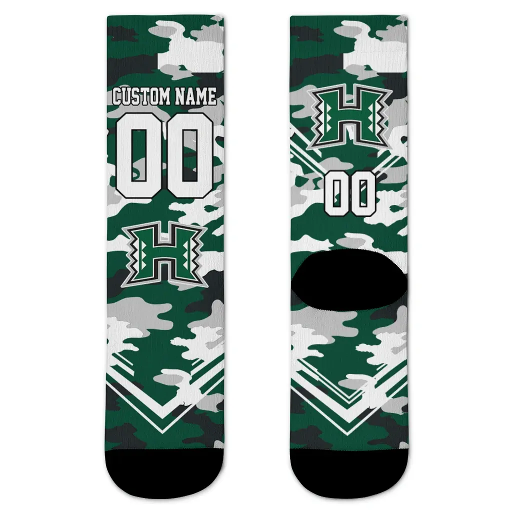 Hawaii Rainbow Warriors Socks Customized Woodland Camo Green Best Selling Hawaii Rainbow Warriors Socks Customized Woodland Camo Green Best Selling