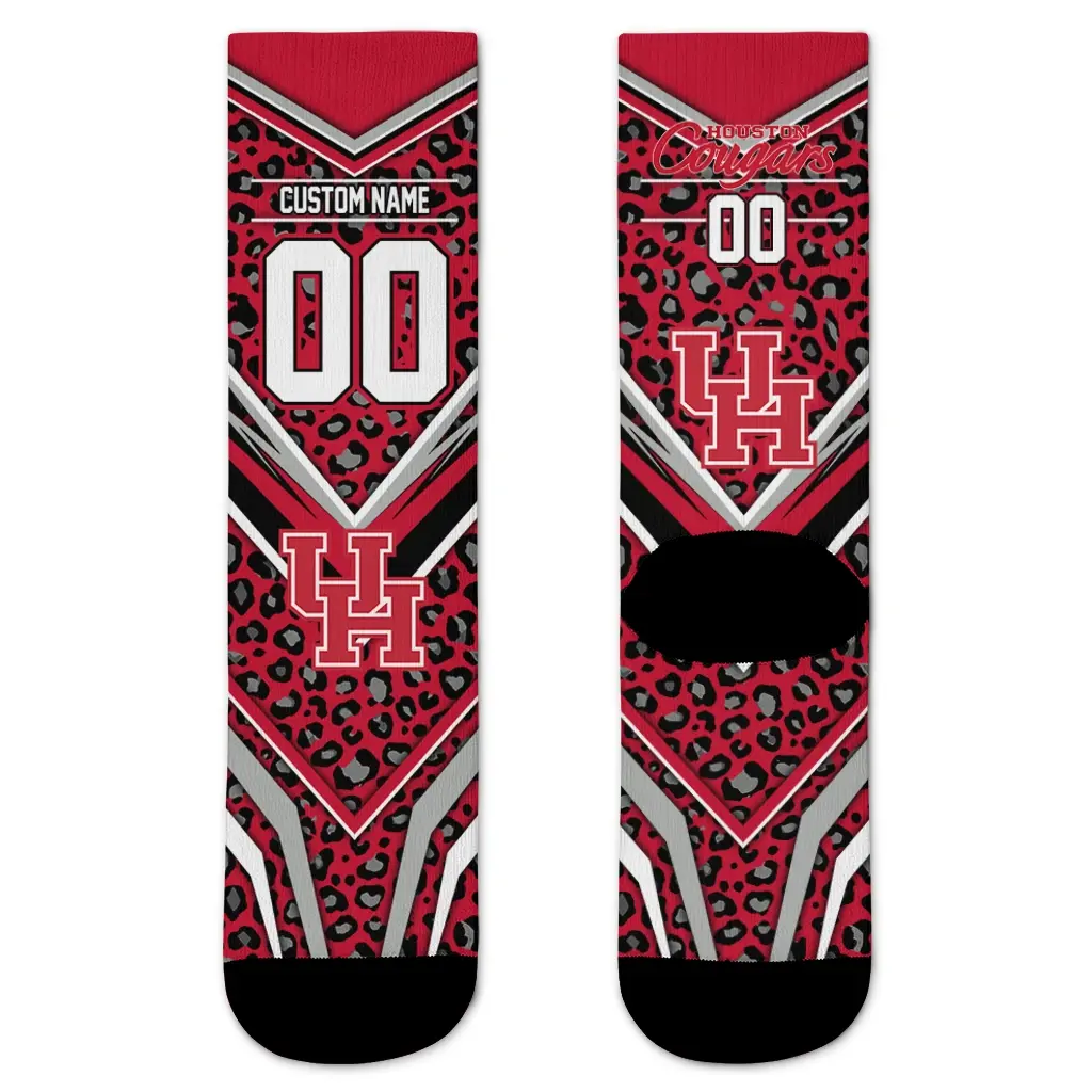 Houston Cougars Socks Personalized Leopard Print Red Black Best Selling Houston Cougars Socks Personalized Leopard Print Red Black Best Selling