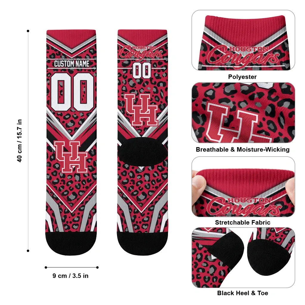 Houston Cougars Socks Personalized Leopard Print Red Black High Quality Houston Cougars Socks Personalized Leopard Print Red Black High Quality