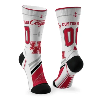 Houston Cougars Socks Personalized Nautical Icons Red White Fashion Forward