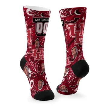 Houston Cougars Socks Personalized Scattered Icons Red Fashion Forward