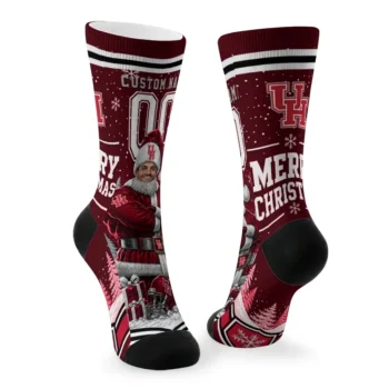 Houston Cougars Socks Personalized Snowy Scene Red White Fashion Forward