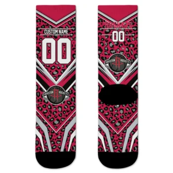 Houston Rockets Socks Custom Leopard Print Red Black Best Selling