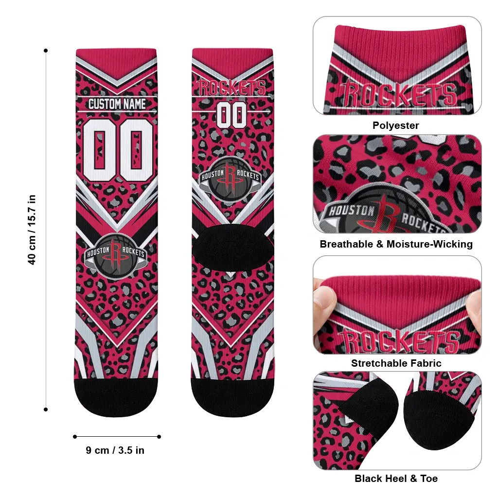 Houston Rockets Socks Custom Leopard Print Red Black High Quality Houston Rockets Socks Custom Leopard Print Red Black High Quality