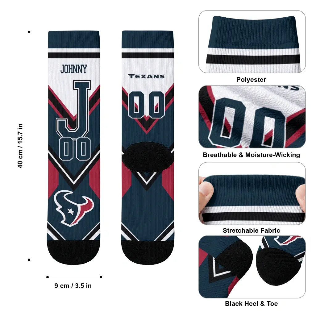 Houston Texans Socks Custom Arrow Blocks Blue High Quality Houston Texans Socks Custom Arrow Blocks Blue High Quality