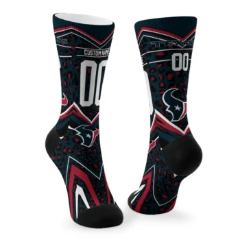 Houston Texans Socks Custom Leopard Print Blue Black Fashion Forward