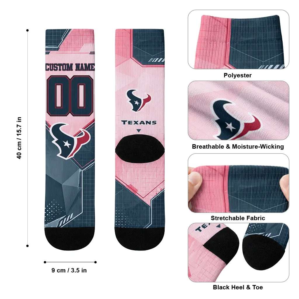 Houston Texans Socks Customized Geometric Tech Blue High Quality Houston Texans Socks Customized Geometric Tech Blue High Quality