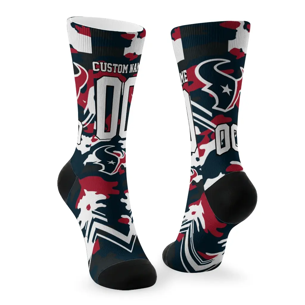 Houston Texans Socks Customized Woodland Camo Blue Fashion Forward Houston Texans Socks Customized Woodland Camo Blue Fashion Forward