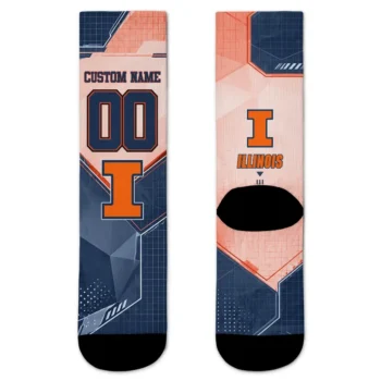Illinois Fighting Illini Socks Customized Geometric Tech Blue Best Selling