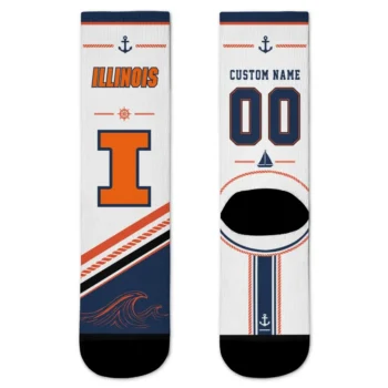 Illinois Fighting Illini Socks Customized Nautical Icons Blue White Best Selling