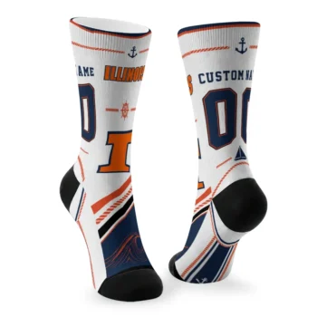 Illinois Fighting Illini Socks Customized Nautical Icons Blue White Fashion Forward