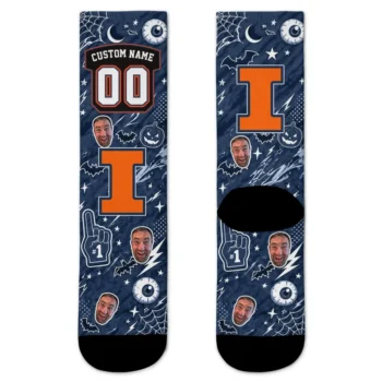 Illinois Fighting Illini Socks Customized Scattered Icons Blue Best Selling