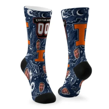 Illinois Fighting Illini Socks Customized Scattered Icons Blue Fashion Forward