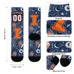 Illinois Fighting Illini Socks Customized Scattered Icons Blue Best Selling