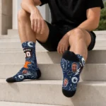 Illinois Fighting Illini Socks Customized Scattered Icons Blue Best Selling