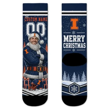 Illinois Fighting Illini Socks Customized Snowy Scene Blue White Best Selling