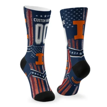 Illinois Fighting Illini Socks Customized Star Stripes Blue White Fashion Forward
