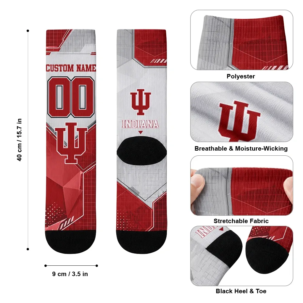 Indiana Hoosiers Socks Custom Geometric Tech Red High Quality Indiana Hoosiers Socks Custom Geometric Tech Red High Quality