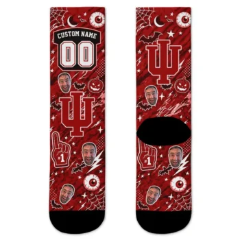 Indiana Hoosiers Socks Custom Scattered Icons Red Best Selling
